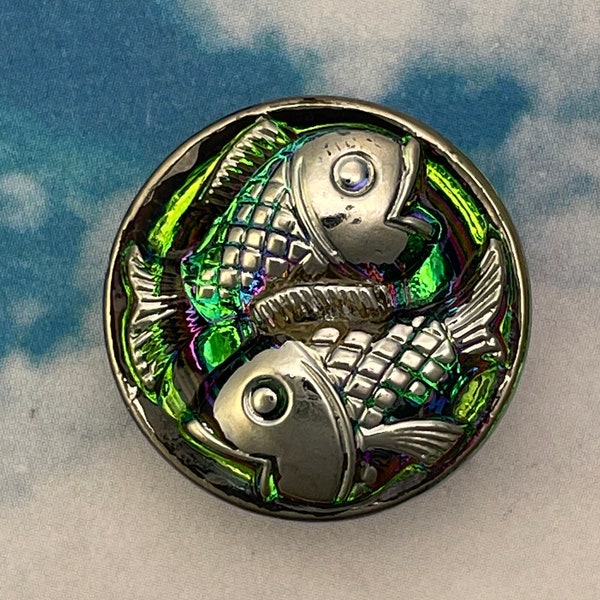 Fish Pisces Glass Button  -  Made in Czech Republic 18mm