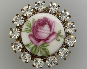 Crystal and Porcelain button - Hand made in Czech Republic using vintage parts 29mm