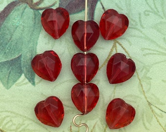 Faceted Pressed Glass Heart Bead - Made in Germany Circa 1990 - 10x9mm