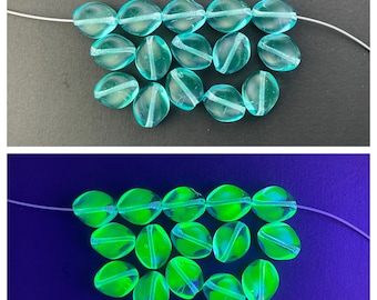 Uranium UV Glow Glass Beads!!! 12mm Oval Twist - Made in Germany
