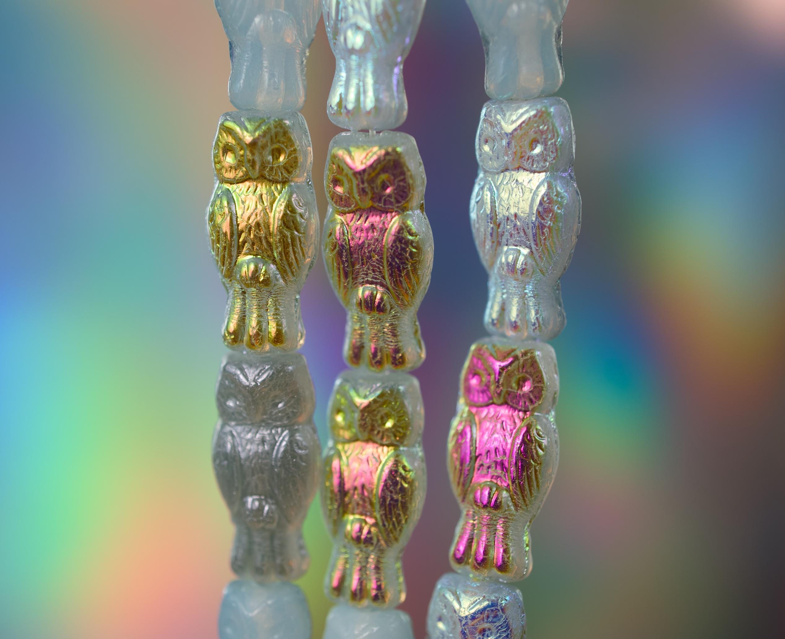 Owl Shaped Pressed Glass Beads - Made in Czech Republic