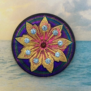Fancy Glass Cabochon with Crystals - Made in Czech Republic - 38mm Round