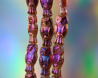 Owl Shaped Pressed Glass Beads - Made in Czech Republic
