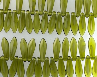 Givre Large Dagger Shaped Pressed Glass Beads - Made in Czech Republic