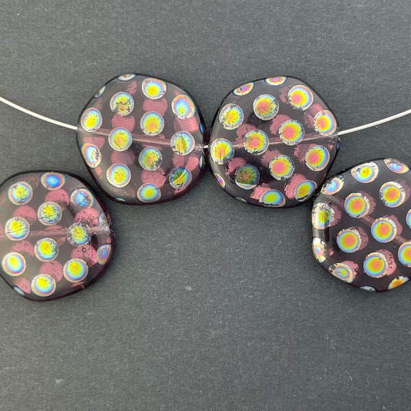 Flat Hexagon Shaped Beads - Peacock Finish Pressed Glass - Made in Czech Republic