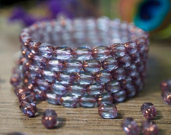 Color Change Transparent Lavender Tanzanite with Bronze edges - Faceted Rice Cathedral Cut Glass Beads - Made in Czech Republic