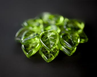 Transparent Green Leaf Beads, Czech Glass Leaf Beads, 9x8mm Luminous Small Green Leaves, Botanical Jewelry Supplies, Pressed Glass, 25pc