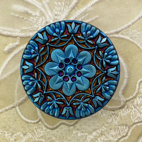 One 30mm Czech Glass Daisy Flower Button Iridescent Pink & Etsy