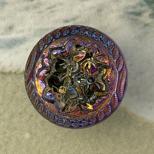 Jasmine Flowers Glass Button  -  Made in Czech Republic 13mm