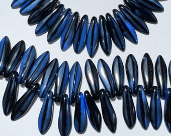 Givre Large Dagger Shaped Pressed Glass Beads - Made in Czech Republic