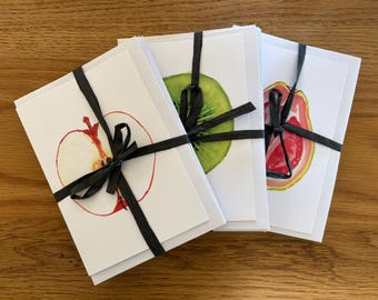 Pack of 6 cards of various hand painted fruits.