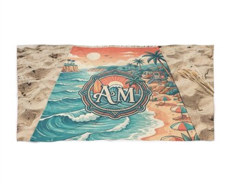 Personalized Beach Towel Custom Coastal Monogram Summer Gift