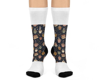 Coffee & Books Cushioned Crew Socks | Cozy Reading Sock Gift for Book Lovers