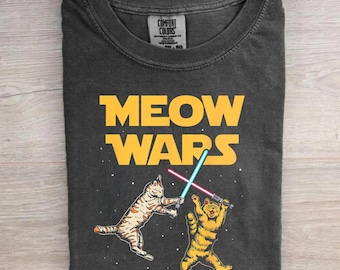 Meow Wars Comfort Colors Shirt, Funny Star Wars Parody Gift, Cat Lovers Tee, Unisex Graphic T-shirt