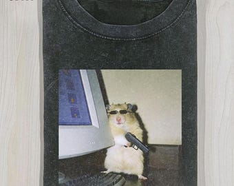 Funny Animal Vintage 90s Style Graphic Tee, Cyber Hamster T-shirt, Unisex Meme Cringe Funny Shirt