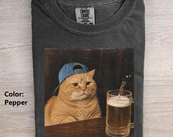 Cat Drinking Beer Funny Meme Comfort Colors T-shirt, Vintage Cat Shirt, Cat Lover Shirt Gift