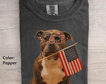 Merica Pitbull Terrier Comfort Colors T-shirt, Funny Patriotic Dog Tee, American Flag shirt, Retro 4th Of July Tee, USA Puppy Lover Shirt