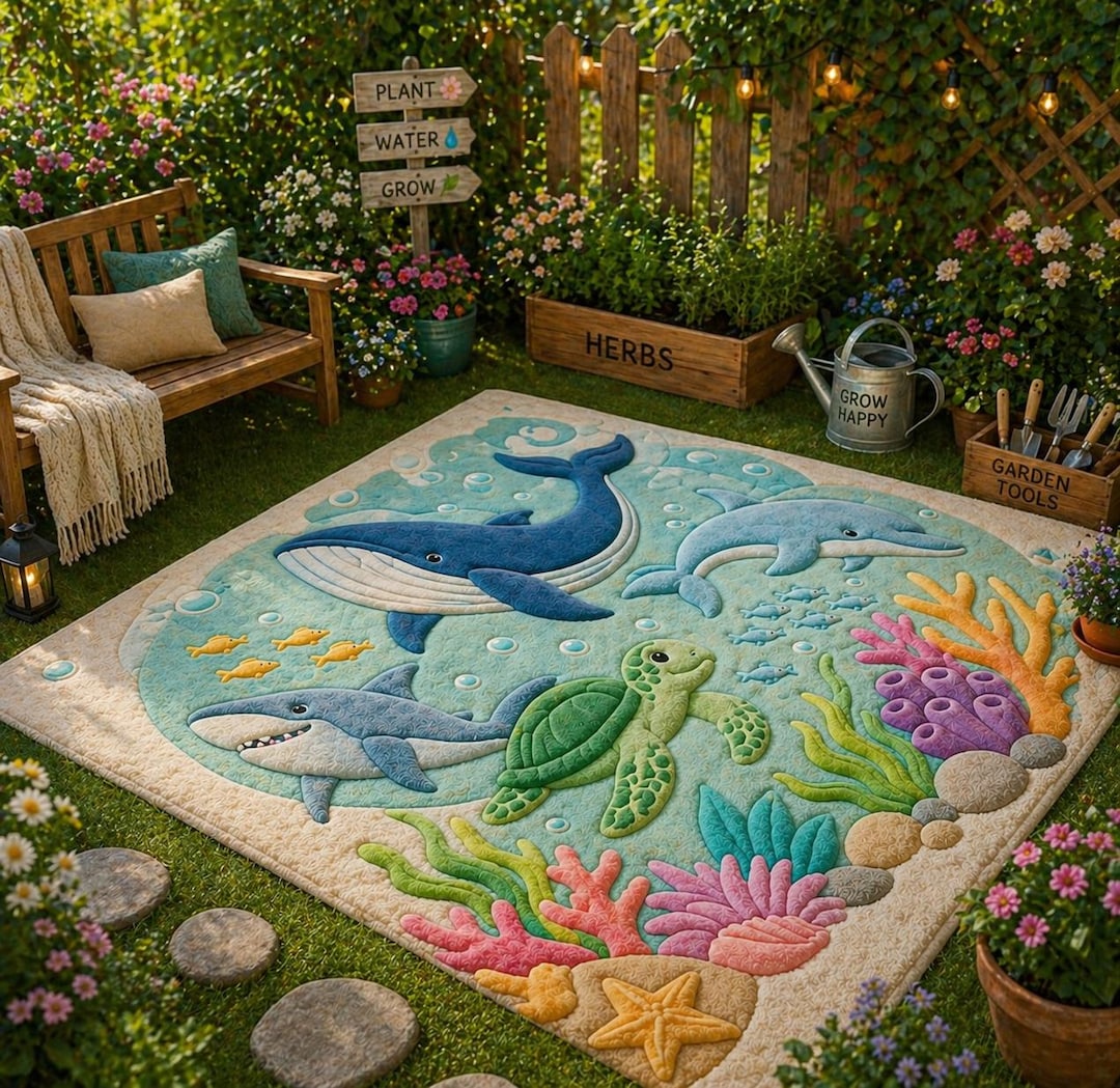 Ocean Animals Playroom Rug, Whale Dolphin Shark Turtle Carpet, Sea Life ...