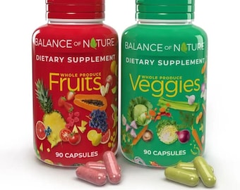 Balance of Nature Fruits  Veggies Natural Whole Food Supplement 90 Fruit Capsules  90 Vegetable Capsules