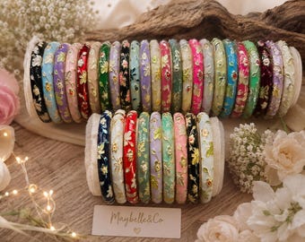 Pulsera rígida floral de esmalte tailandés | Pulsera colorida de primavera | Joyería bohemia para mujer | Regalo para mujer