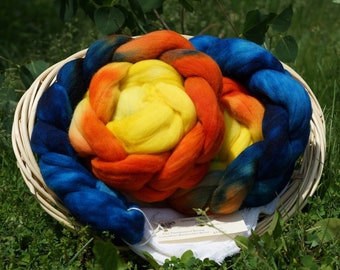 Tresse itinérante, dessus peint à la main Columbian-Rambouillet, « Hippie Van » 4 oz Tresse, bleu, orange, jaune