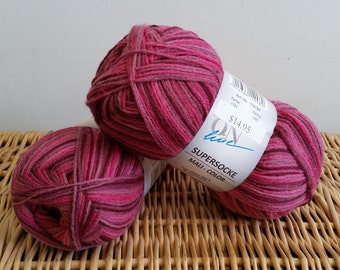 Wool Sock Yarn, Superwash Wool, Online Supersocke Color Line 183, Self Striping, 1751 Hot Pink