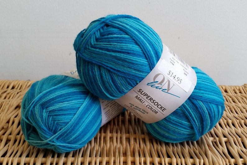 Wool Sock Yarn, Superwash Wool, Online Supersocke Color Line 183, Self Striping, 1756 Aqua image 1