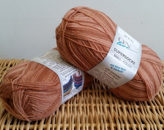 Wool Sock Yarn, Superwash Wool, Online Supersocke Color Line 183, Self Striping, 1755 Peach