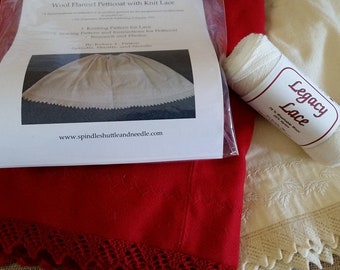 19th Century Flannel Petticoat Knitting Kit: Lace Trim Pattern, Yarn, and Needles