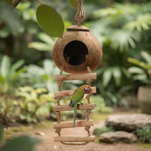 Natural Coconut Shell Bird Nest House — Eco-Friendly Parrot Hideout for Small Pets