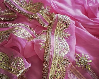 Pink Chiffon Saree with Gotta Patti Work | Designer Ethnic Party Wear Saree for Women