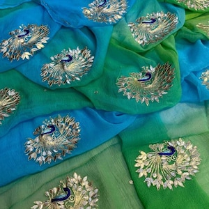 multi colore Chiffon Saree with Sequin Jal Work, Embroidered Party Wear Saree, Traditional Indian Festive Wedding Saree for Women
