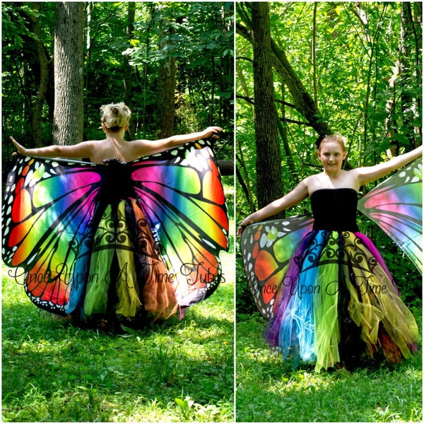 Rainbow Butterfly Costume, Girls Butterfly Dress, Toddler Butterfly Costume, Adult Tutu Skirt, Kids Monarch Butterfly, Bright Rainbow Dress