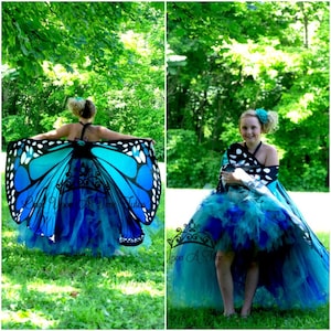 Blue Monarch Butterfly Costume, Teal High Low, Girls Butterfly Dress, Toddler Butterfly Costume, Adult Tutu Skirt, Kids Monarch Butterfly