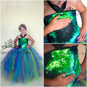 Mermaid Costume, Girls Tutu Dress, Mermaid Birthday Outfit, Kids Halloween Costume, Green Blue, Floor Length, Mermaid Princess, Child Size