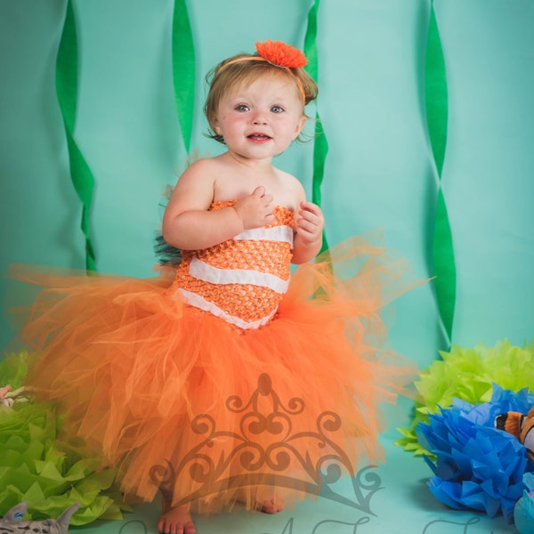 Clownfish Tutu - Baby Girl Size 6 12 Months 2T 3T 4t 5 6 7 8 First Under The Sea Birthday, Photo Prop, Clown Fish Dress Up Halloween Costume