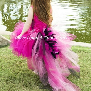 Hot Pink Black Feather Bustle Tutu, Halloween Costume, Adult Flamingo Tutu, Baby Flamingo Skirt, Kid Flamingo Costume, High Low Skirt, Bird