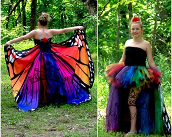 Rainbow Butterfly Costume, Girls Butterfly Dress, Toddler Butterfly Costume, Adult Tutu Skirt, Kids Monarch Butterfly, Bright Rainbow Dress