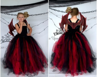 Rode drakenkostuum, Halloween-kostuum voor kinderen, rood zwarte tutu-jurk, drakenkostuum cosplay, schurk Halloween-kostuum, meisjes tutu-jurk draak