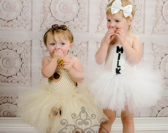 Cookies and or Milk Tutu Dress, Twin Halloween Costume, Kids Tutu Dress, Baby Girl Costumes, Toddler Tutu Dress, Best Friends Costumes