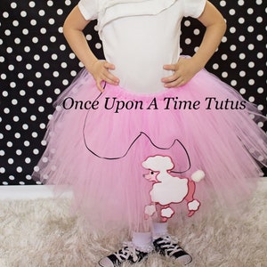 50&#39;s Poodle Skirt Tutu, Sock Hop Skirt, Halloween Costume, Little Girls Poodle Skirt, Kids Poodle Skirt, Adult Poodle Skirt, Pink and White