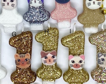 Cat Birthday Candle, Animal Party Decor,  Girls Glitter Birthday Candle, Sparkly Number Cake Topper, One Keepsake Candle, Pet Party Supplies