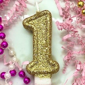 Gold Number Birthday Candle, Gold Glitter Candle, Cake Topper, Birthday Party Decor, Smash Cake, Party Supplies, Keepsake, Sparkly, Sparkle