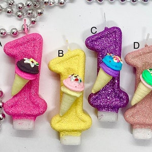 Eistüte Geburtstagskerze, Streusel und Süßigkeiten, Mädchen Party Dekor, funkelnde Zahl Cake Topper, Kinderandenken-Kerze, Partyzubehör