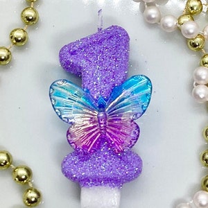 Vela de cumpleaños con mariposas y purpurina, temática de insectos, decoración para fiesta de cumpleaños con insectos, mariposas brillantes, adorno para tarta con purpurina, recuerdo de primer cumpleaños