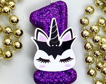 Unicorn Spooky Birthday Candle, Purple Black Bat Birthday, Girls Party Supplies, Sparkly Candle, Sparkle Number, Cake Topper, Kids Keepsake