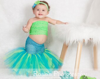 Mermaid Costume, Mermaid Tail Tutu, Baby Girls Mermaid Outfit, Birthday Outfit, Smash Cake Tutu Set, Toddler Mermaid Costume, Infant, Kids