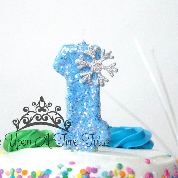 Blue Snowflake Birthday Candle, Winter Onederland Party Decor, Glitter Candle, Sparkly Number Cake Topper, Keepsake Candle, Party Supplies