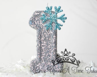 Silver Snowflake Birthday Candle, Winter Onederland Party Decor, Glitter, Kids Sparkly Number Cake Topper, Keepsake Candle, Party Supplies