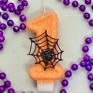 Spider Birthday Candle, Halloween Theme Party Decor, Glitter Birthday Candle, Sparkly Number Cake Topper, Keepsake Candle, Party Supplies